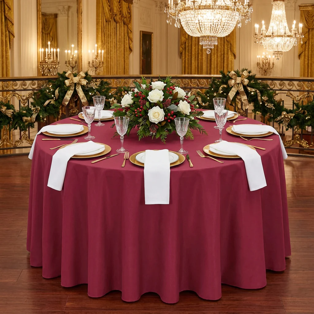 Economy Polyester Tablecloth 108" Round - Apple Red - Image 2