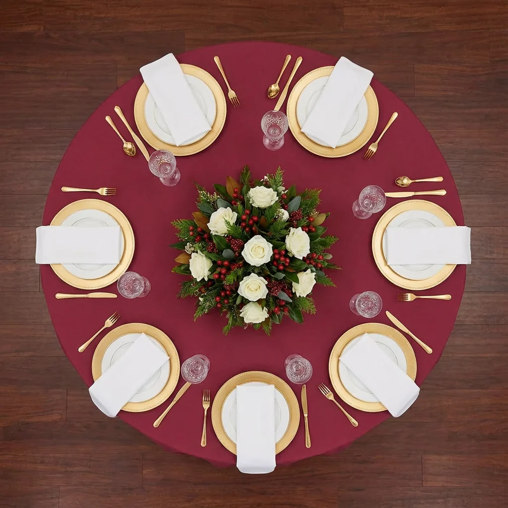 Economy Polyester Tablecloth 108" Round - Apple Red - Image 3
