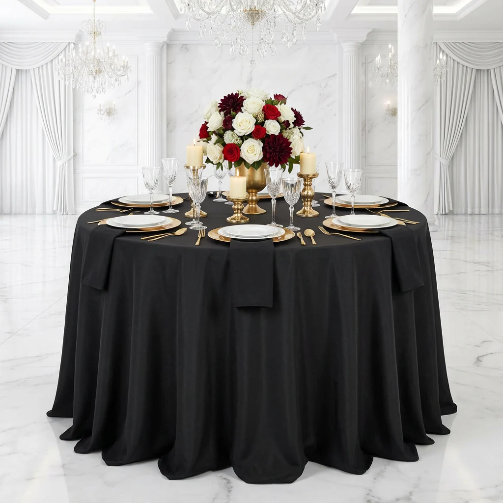 Economy Polyester Tablecloth 108" Round - Black - Image 2