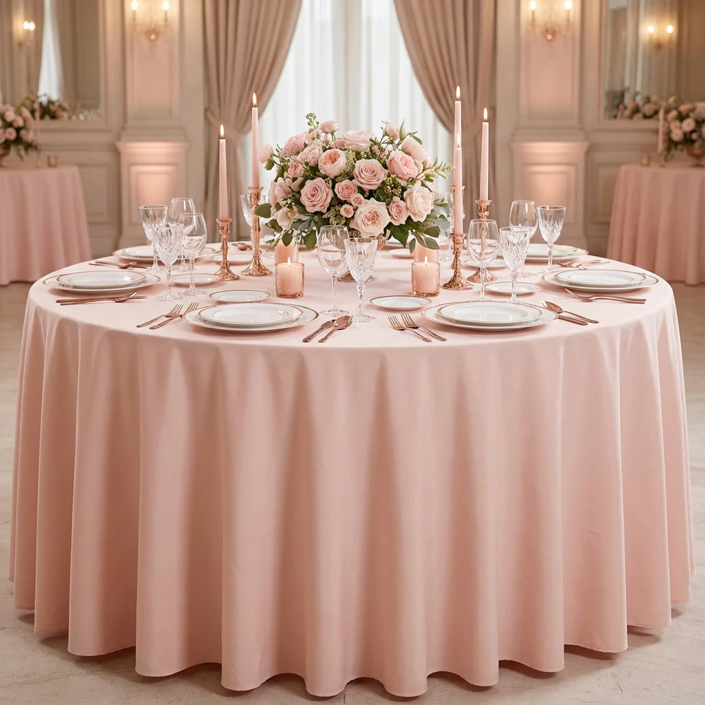 Economy Polyester Tablecloth 108" Round - Blush/Rose Gold - Image 2