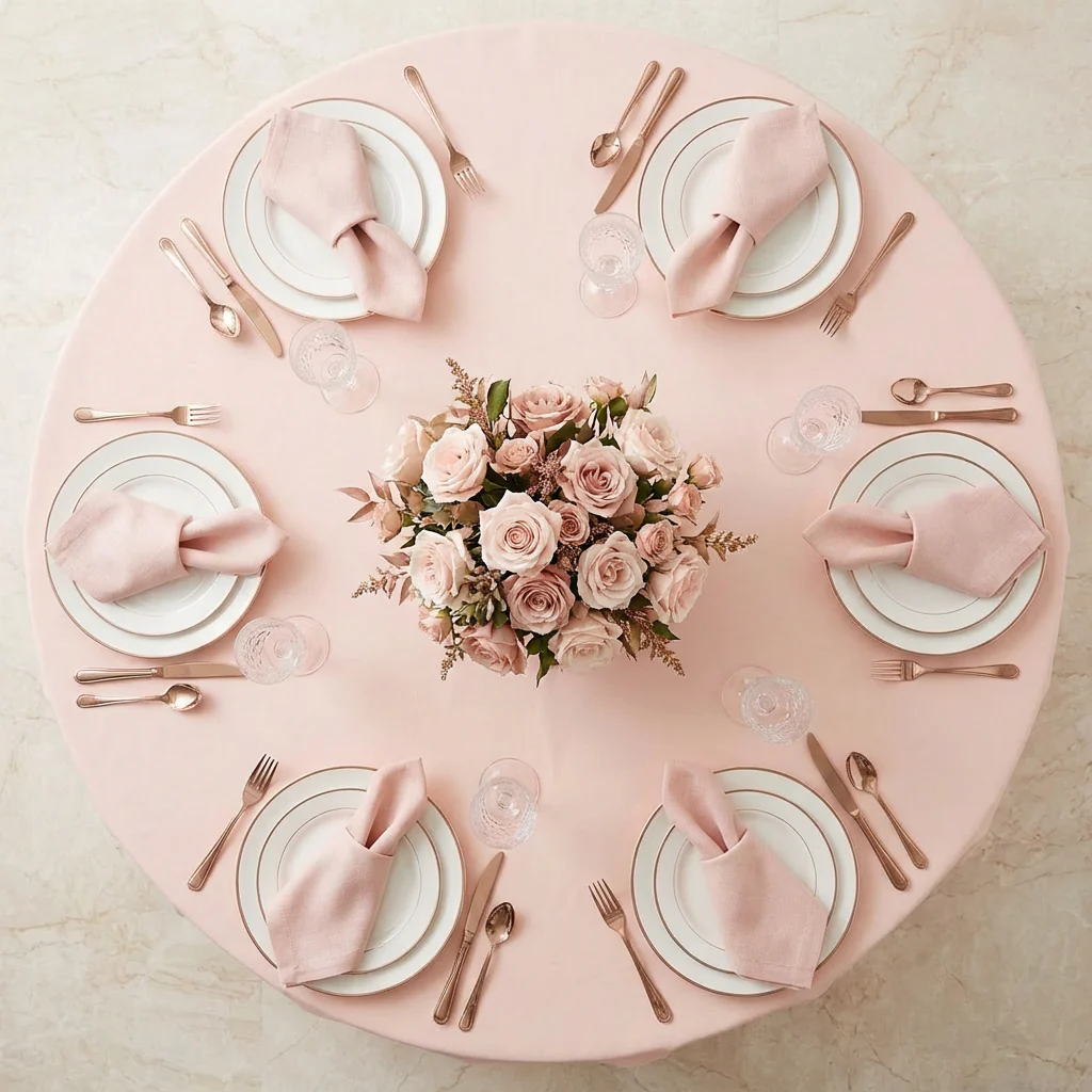 Economy Polyester Tablecloth 108" Round - Blush/Rose Gold - Image 3