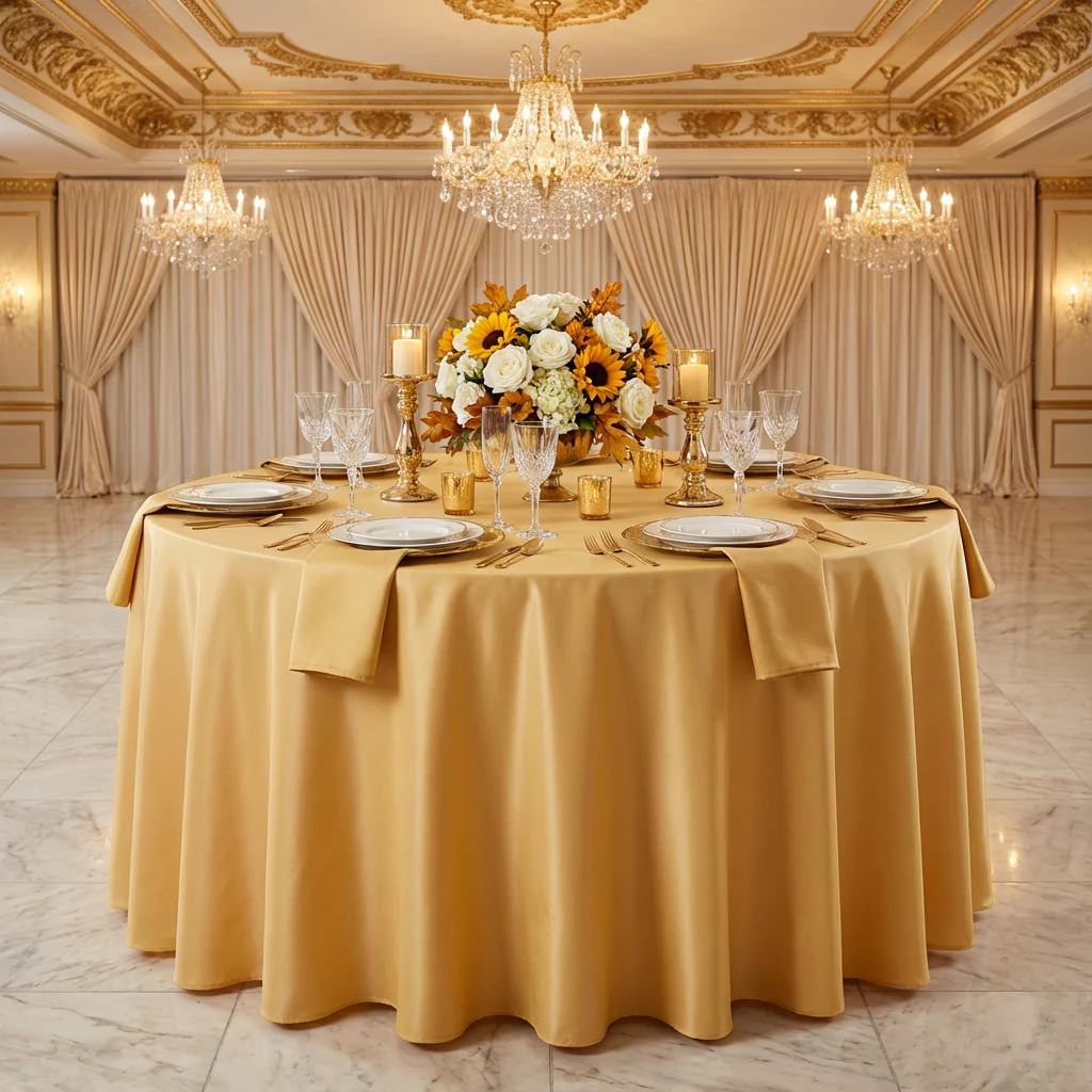 Economy Polyester Tablecloth 108" Round - Gold - Image 2