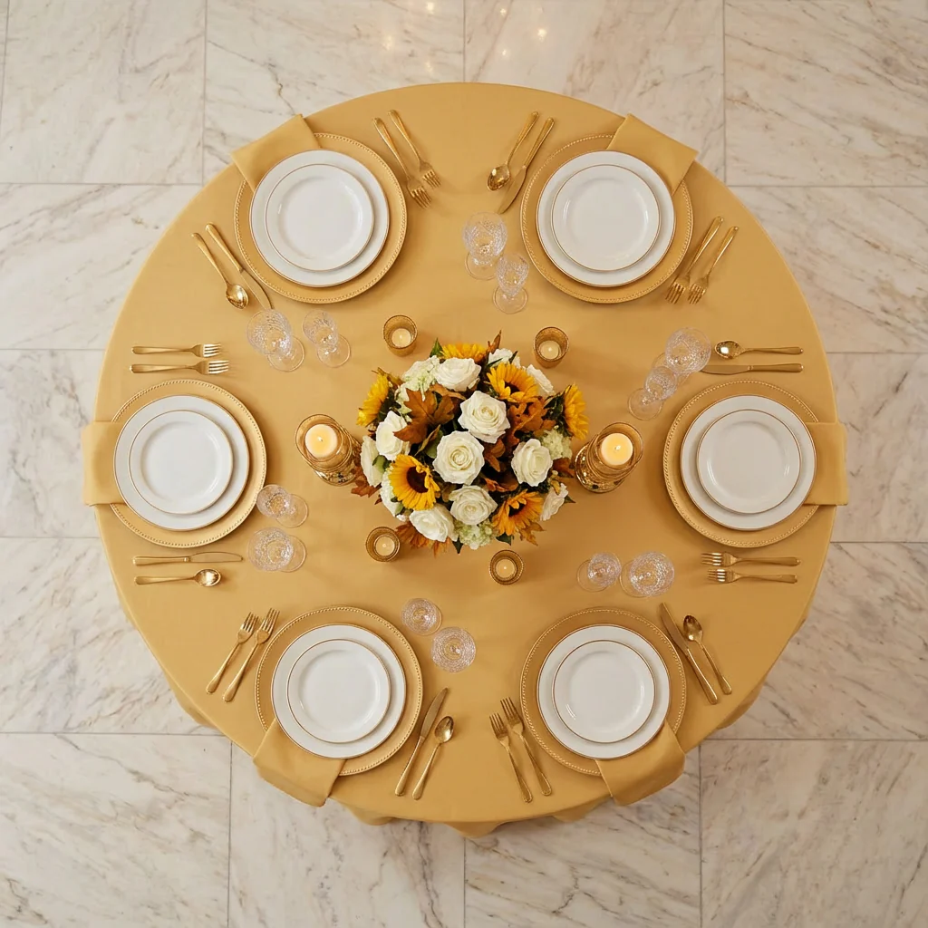 Economy Polyester Tablecloth 108" Round - Gold - Image 3