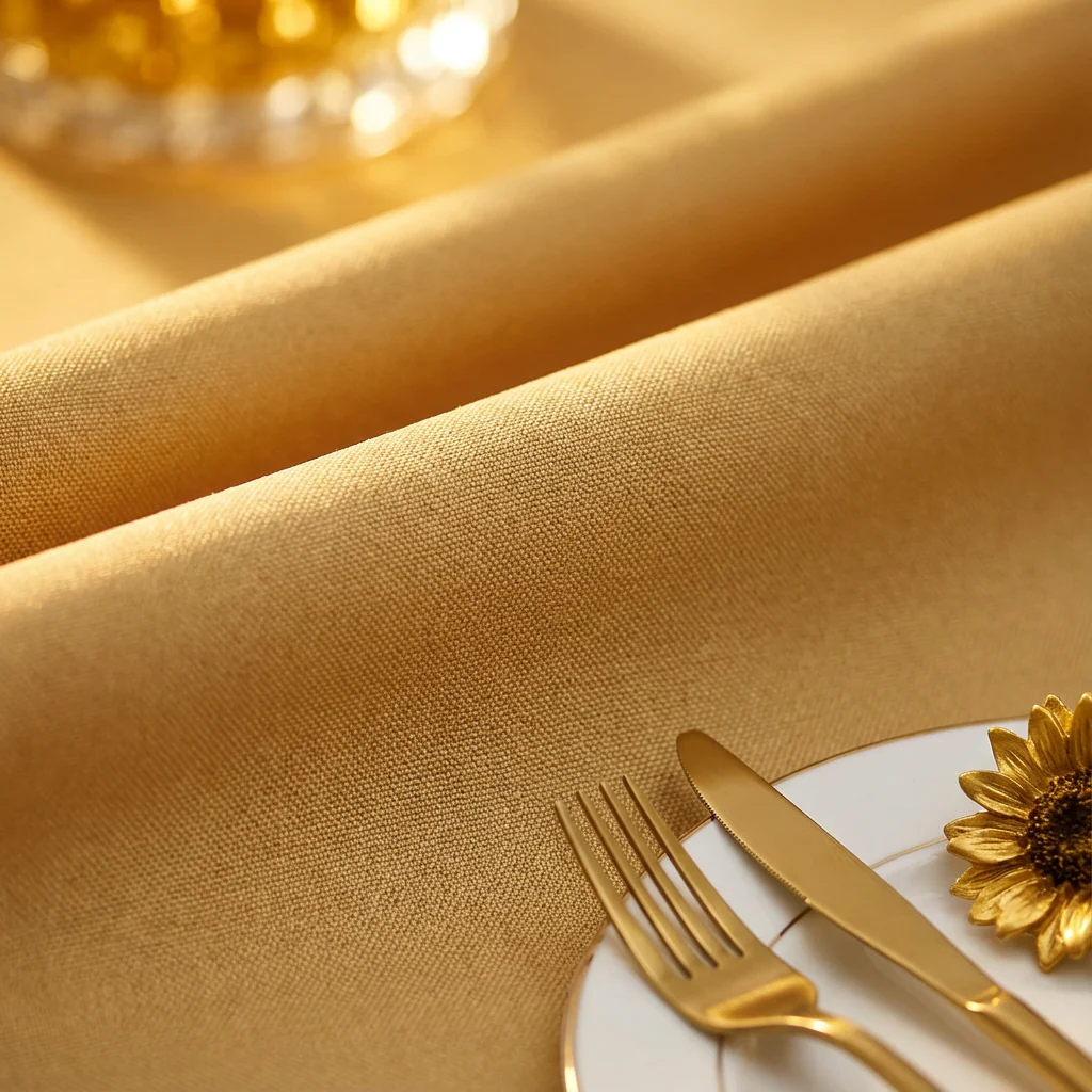 Economy Polyester Tablecloth 108" Round - Gold - Image 4