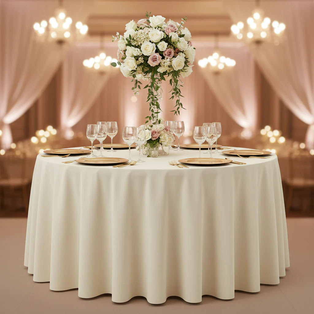 Economy Polyester Tablecloth 108" Round - Ivory - Image 2