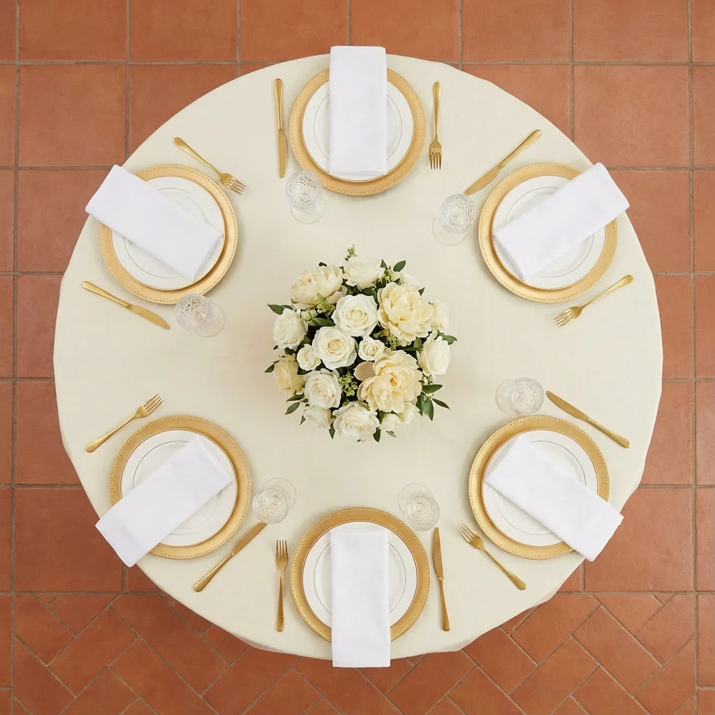 Economy Polyester Tablecloth 108" Round - Ivory - Image 3