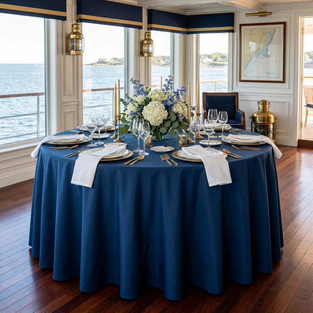 Economy Polyester Tablecloth 108" Round - Navy Blue - Image 2