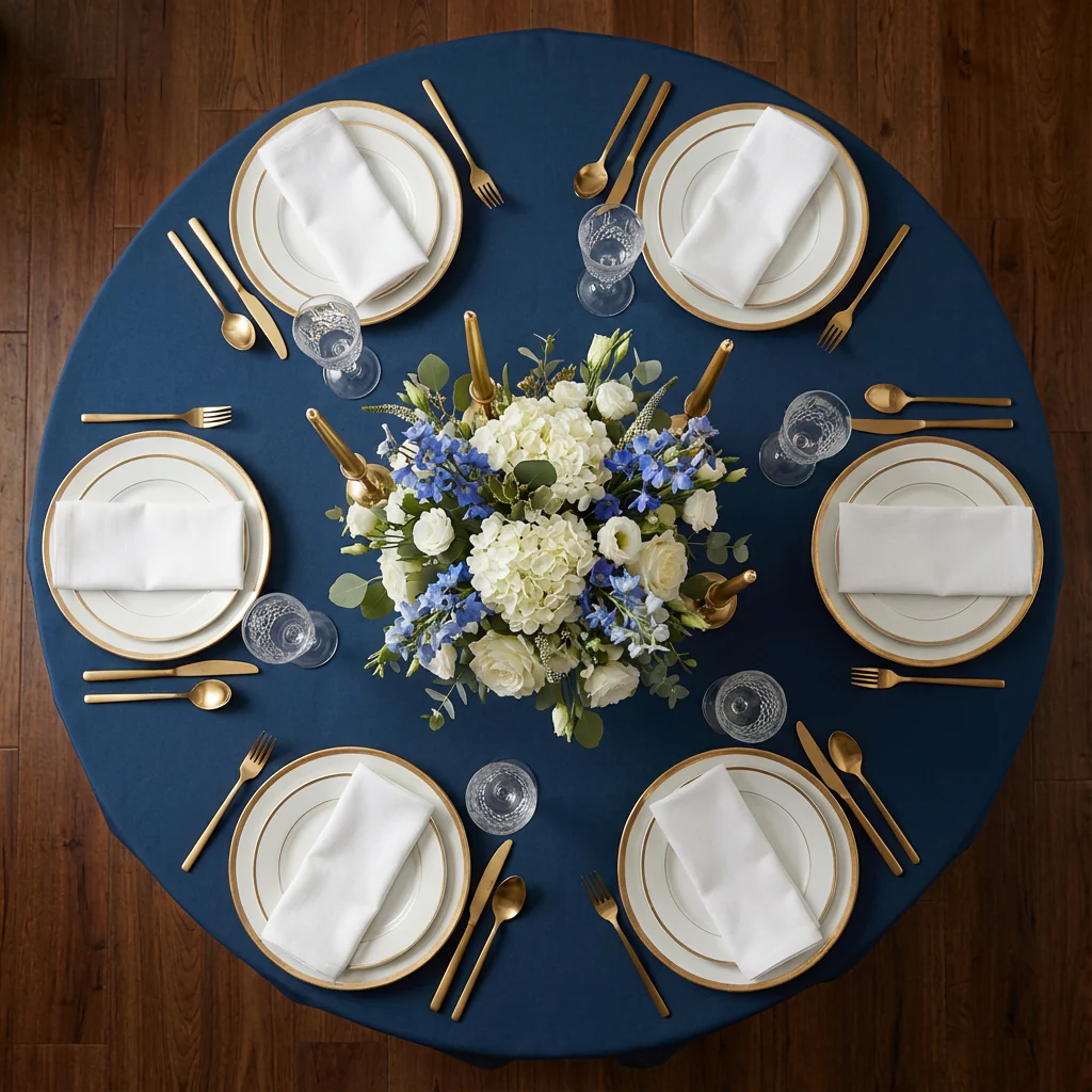 Economy Polyester Tablecloth 108" Round - Navy Blue - Image 3