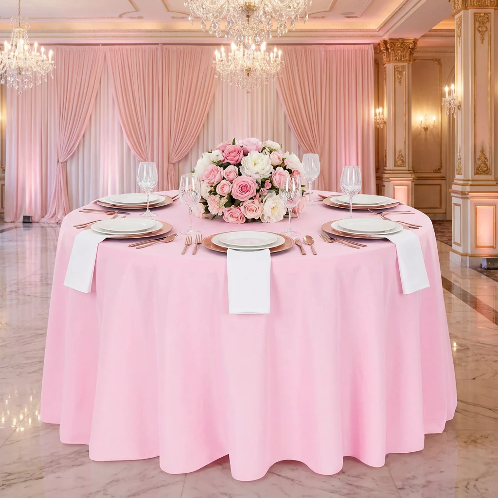 Economy Polyester Tablecloth 108" Round - Pink - Image 2