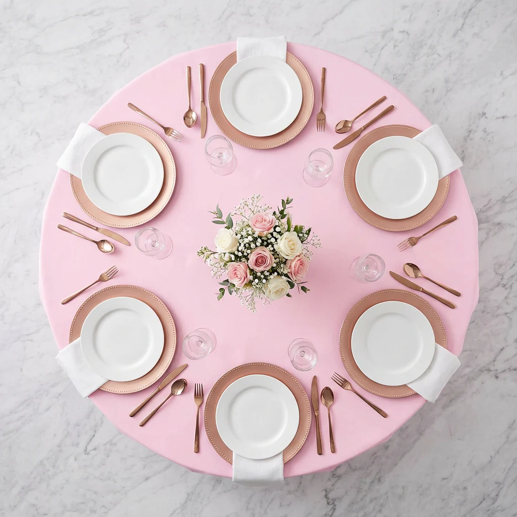 Economy Polyester Tablecloth 108" Round - Pink - Image 3