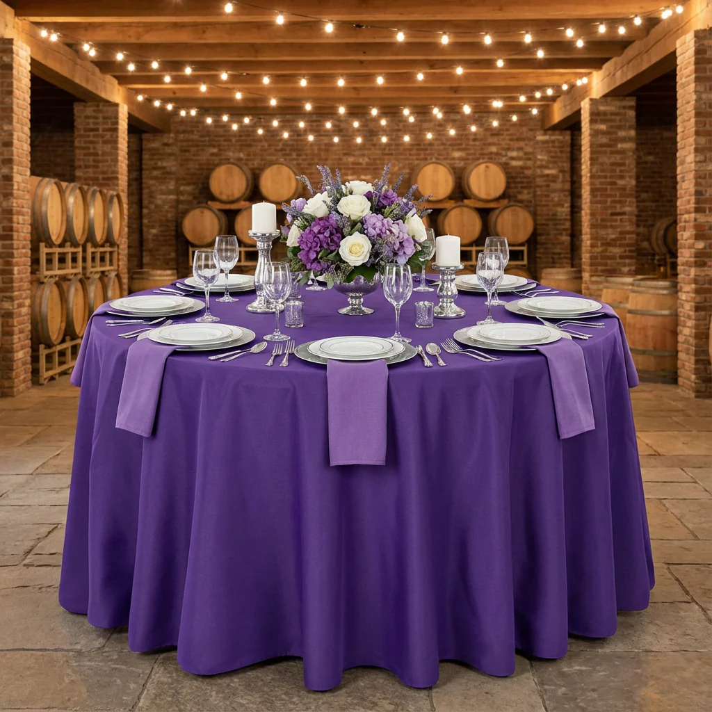 Economy Polyester Tablecloth 108" Round - Purple - Image 2