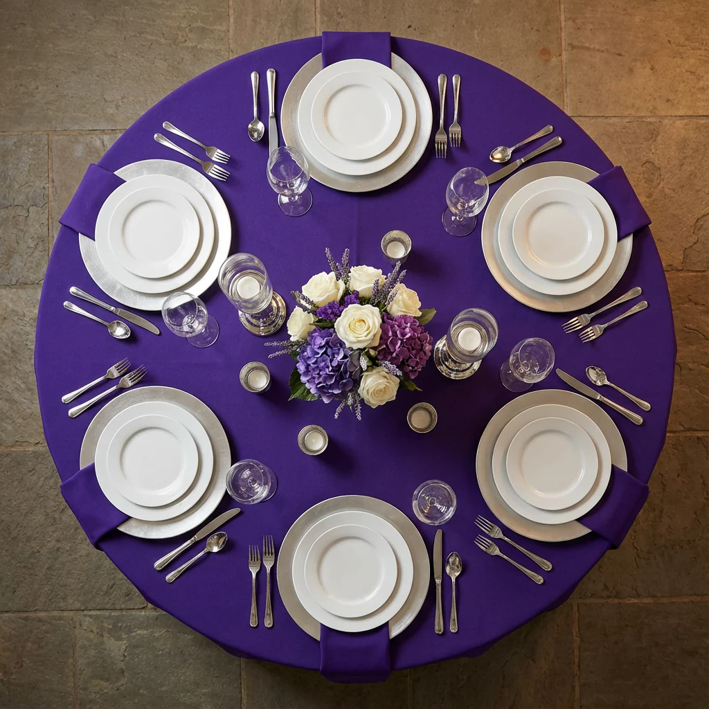 Economy Polyester Tablecloth 108" Round - Purple - Image 3