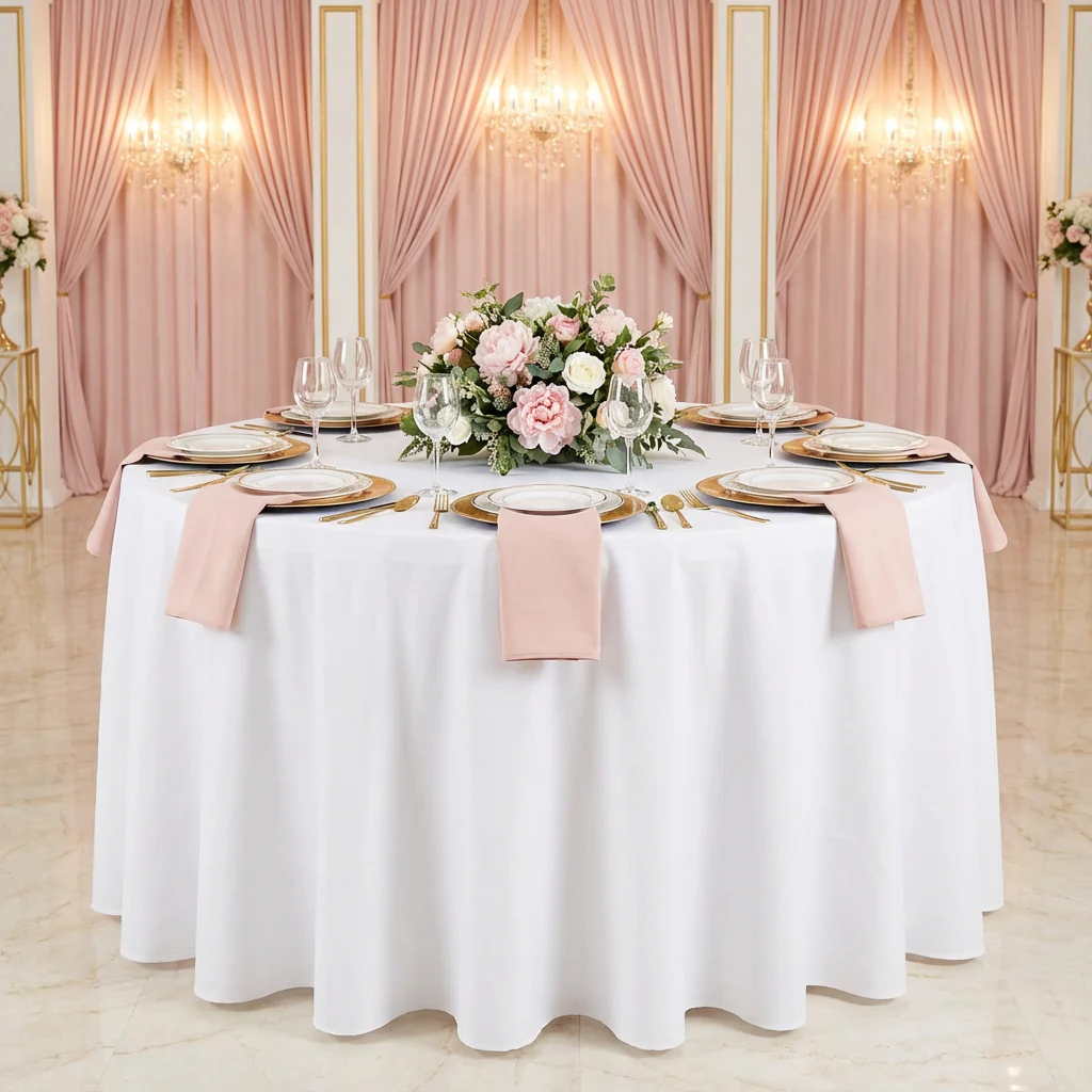 Economy Polyester Tablecloth 108" Round - White - Image 2