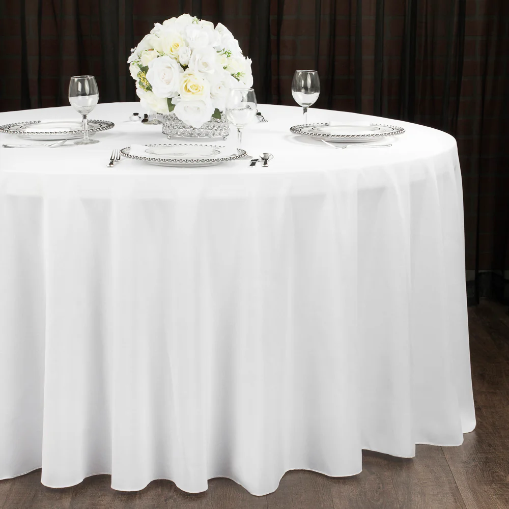 Economy Polyester Tablecloth 108" Round - White - Image 5