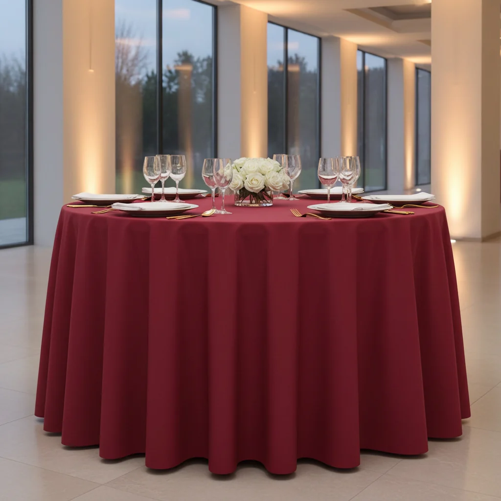 Economy Polyester Tablecloth 120" Round - Apple Red - Image 2