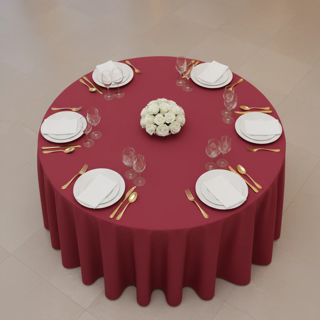 Economy Polyester Tablecloth 120" Round - Apple Red - Image 3
