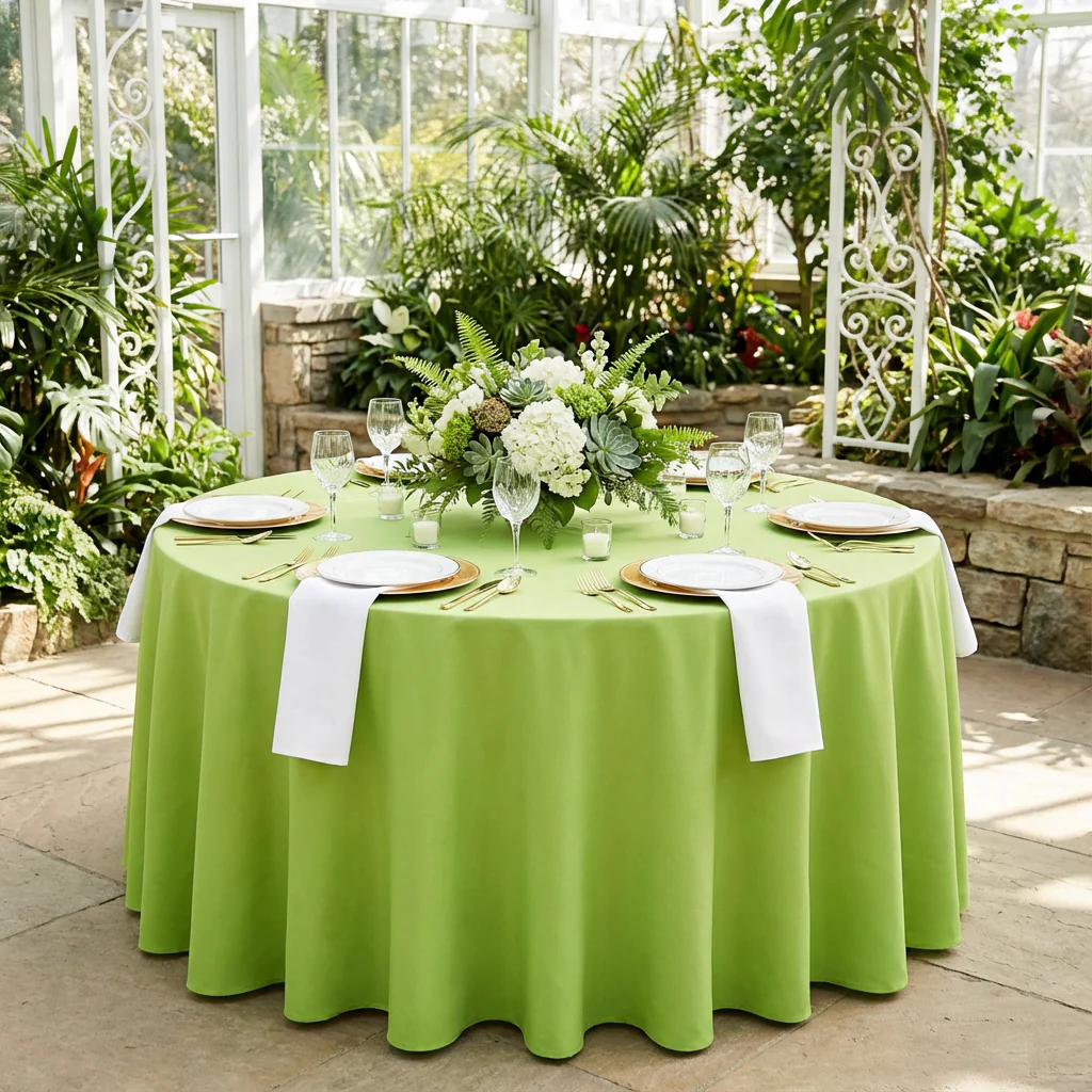 Economy Polyester Tablecloth 120" Round - Apple Green - Image 2