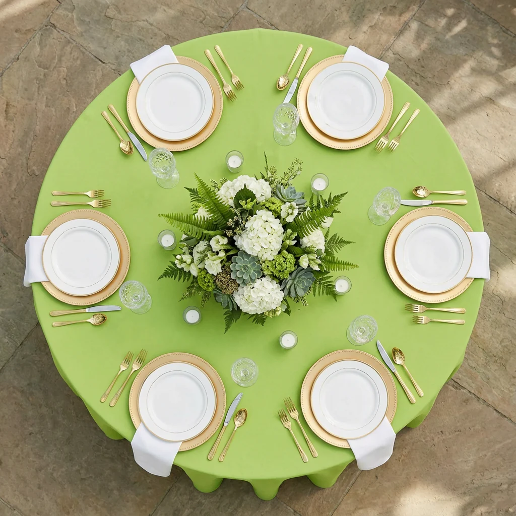 Economy Polyester Tablecloth 120" Round - Apple Green - Image 3