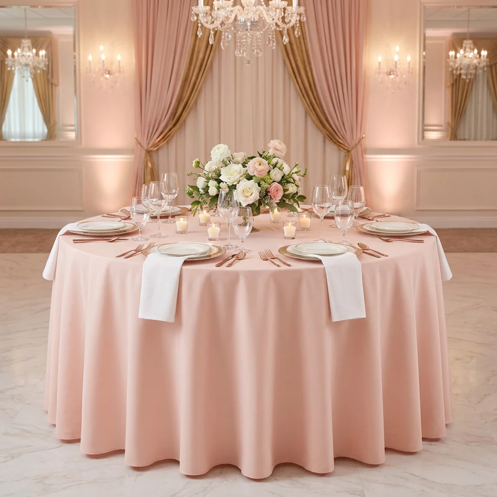 Economy Polyester Tablecloth 120" Round - Blush/Rose Gold - Image 2
