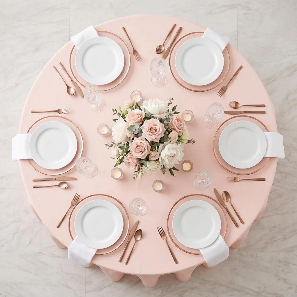 Economy Polyester Tablecloth 120" Round - Blush/Rose Gold - Image 3