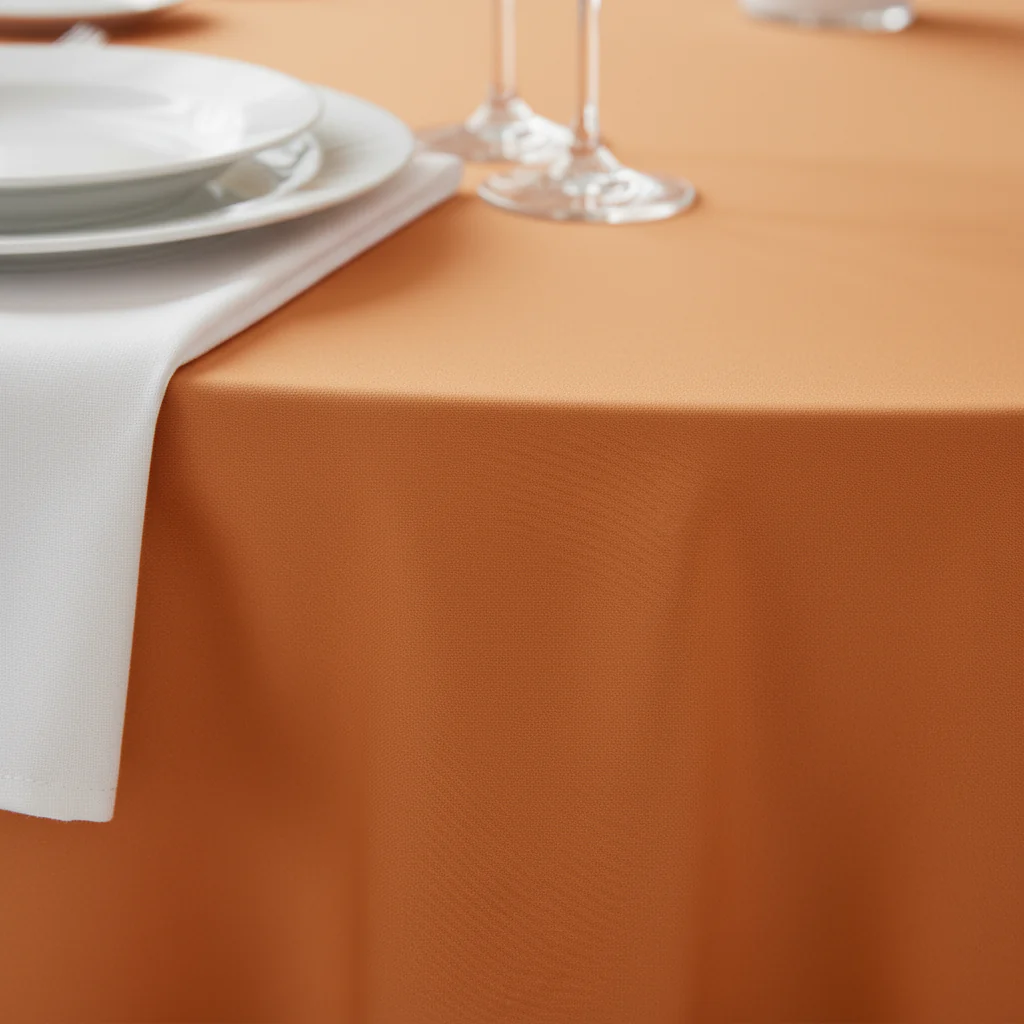 Economy Polyester Tablecloth 120" Round - Burnt Orange - Image 4