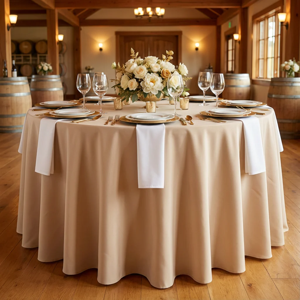 Economy Polyester Tablecloth 120" Round - Champagne - Image 2
