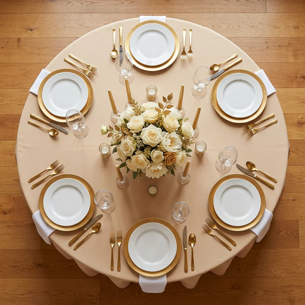 Economy Polyester Tablecloth 120" Round - Champagne - Image 3