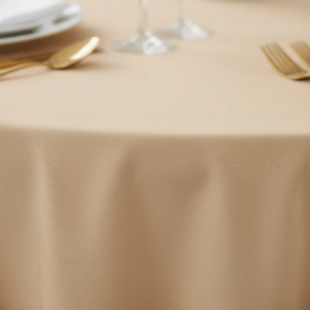 Economy Polyester Tablecloth 120" Round - Champagne - Image 4