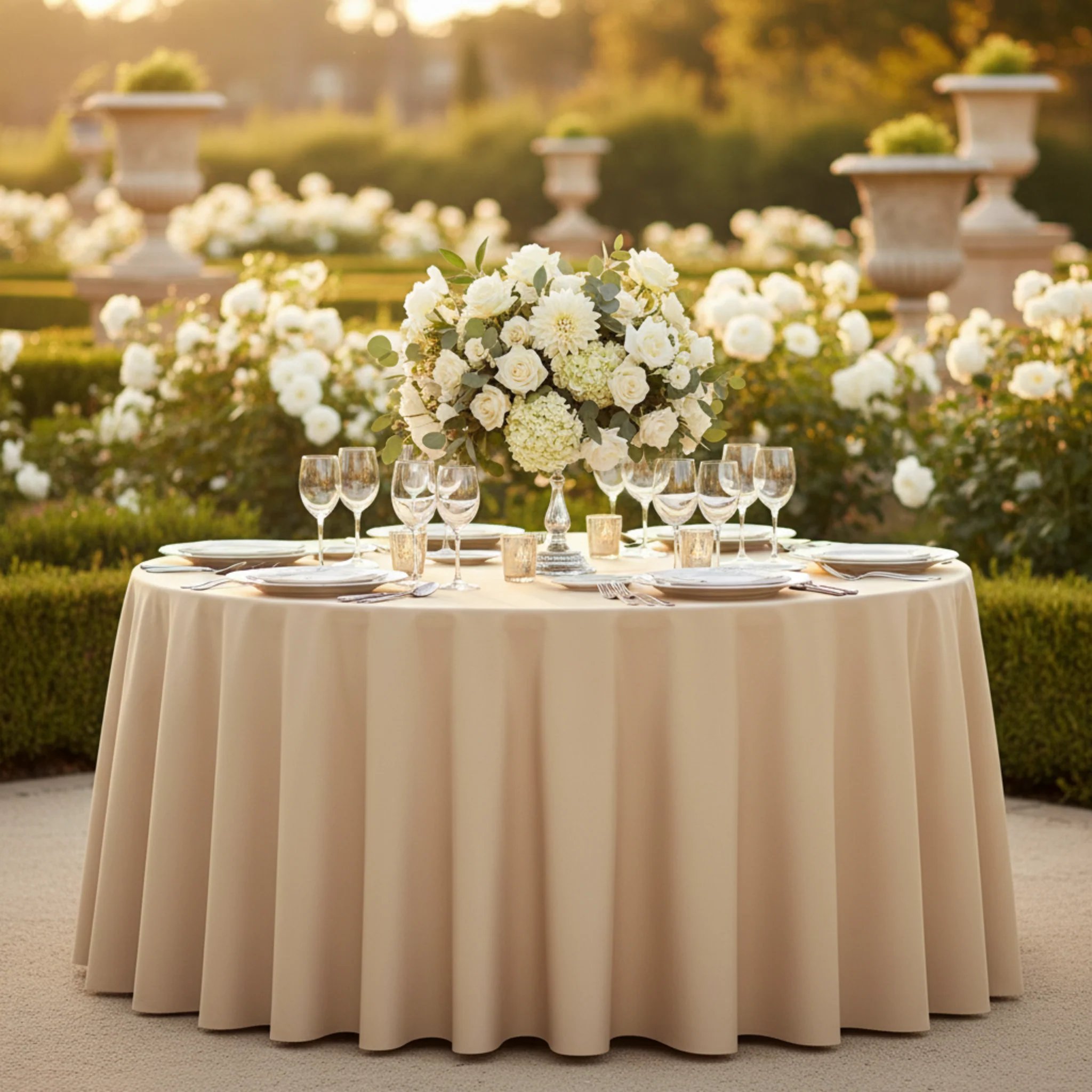 Economy Polyester Tablecloth 120" Round - Champagne - Image 5