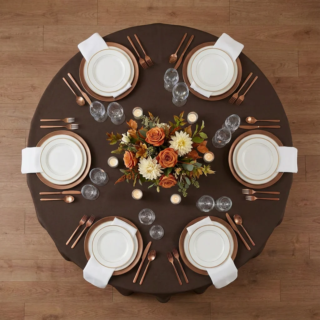 Economy Polyester Tablecloth 120" Round - Chocolate - Image 3