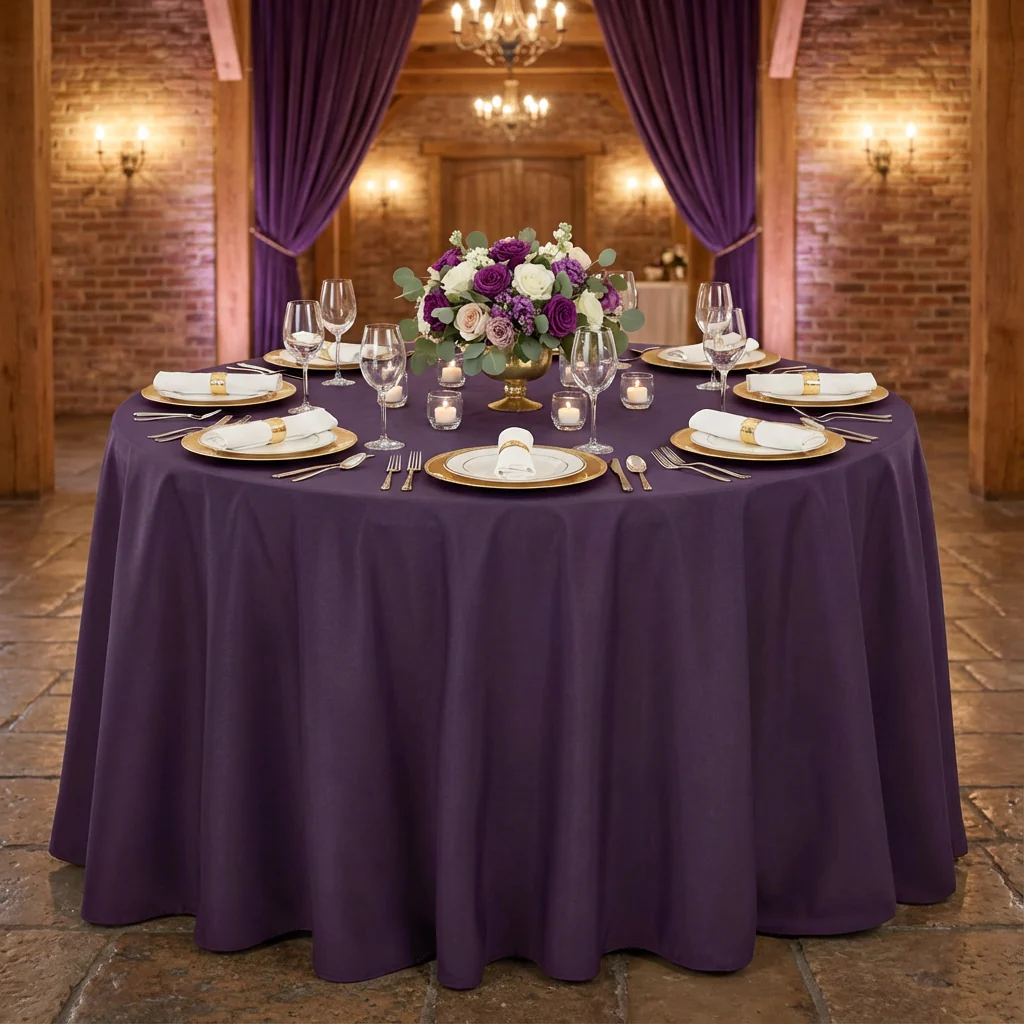 Economy Polyester Tablecloth 120" Round - Eggplant/Plum - Image 2