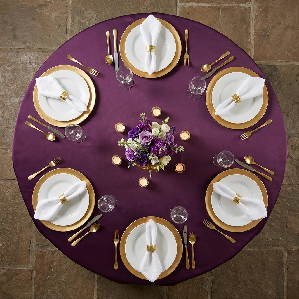 Economy Polyester Tablecloth 120" Round - Eggplant/Plum - Image 3