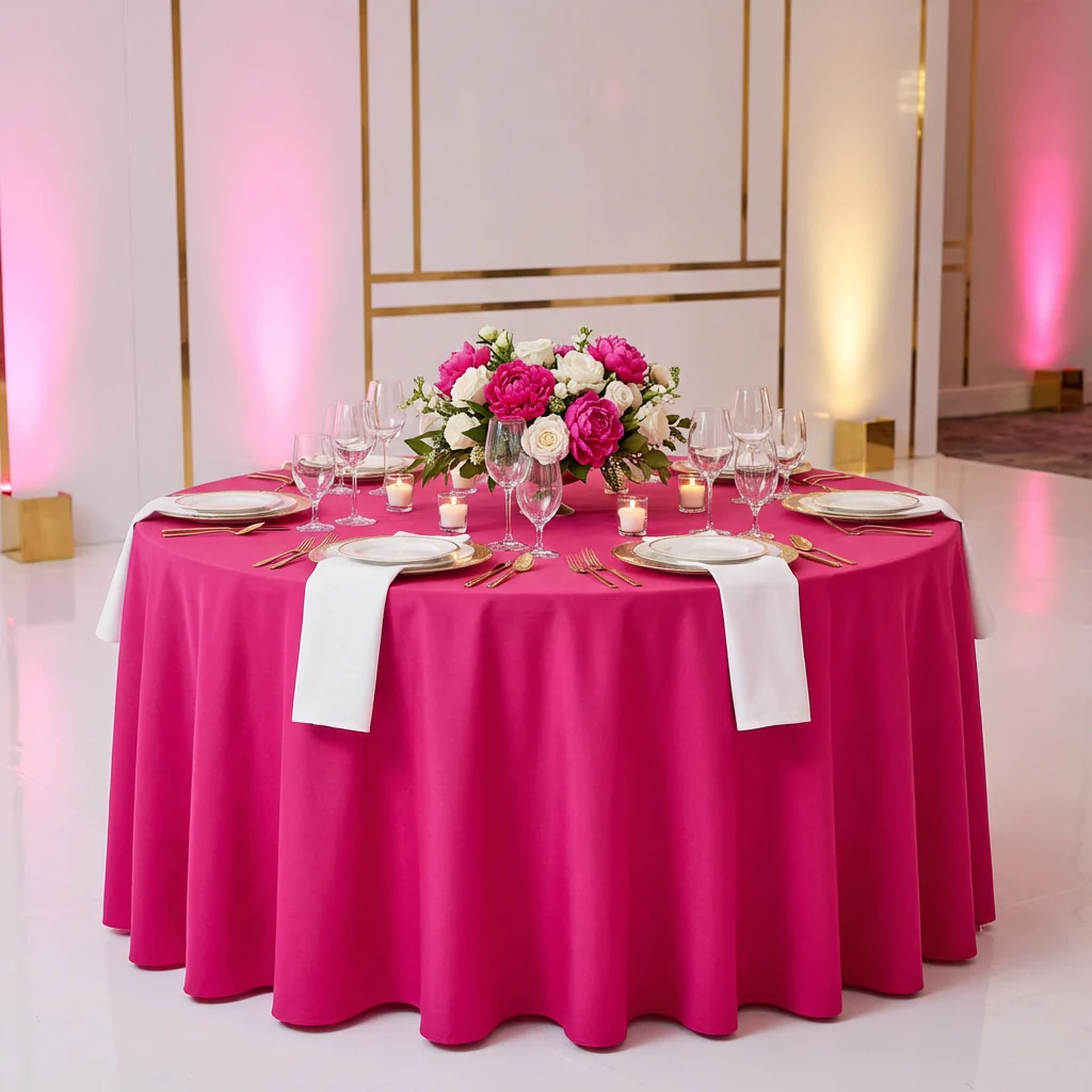 Economy Polyester Tablecloth 120" Round - Fuchsia - Image 2