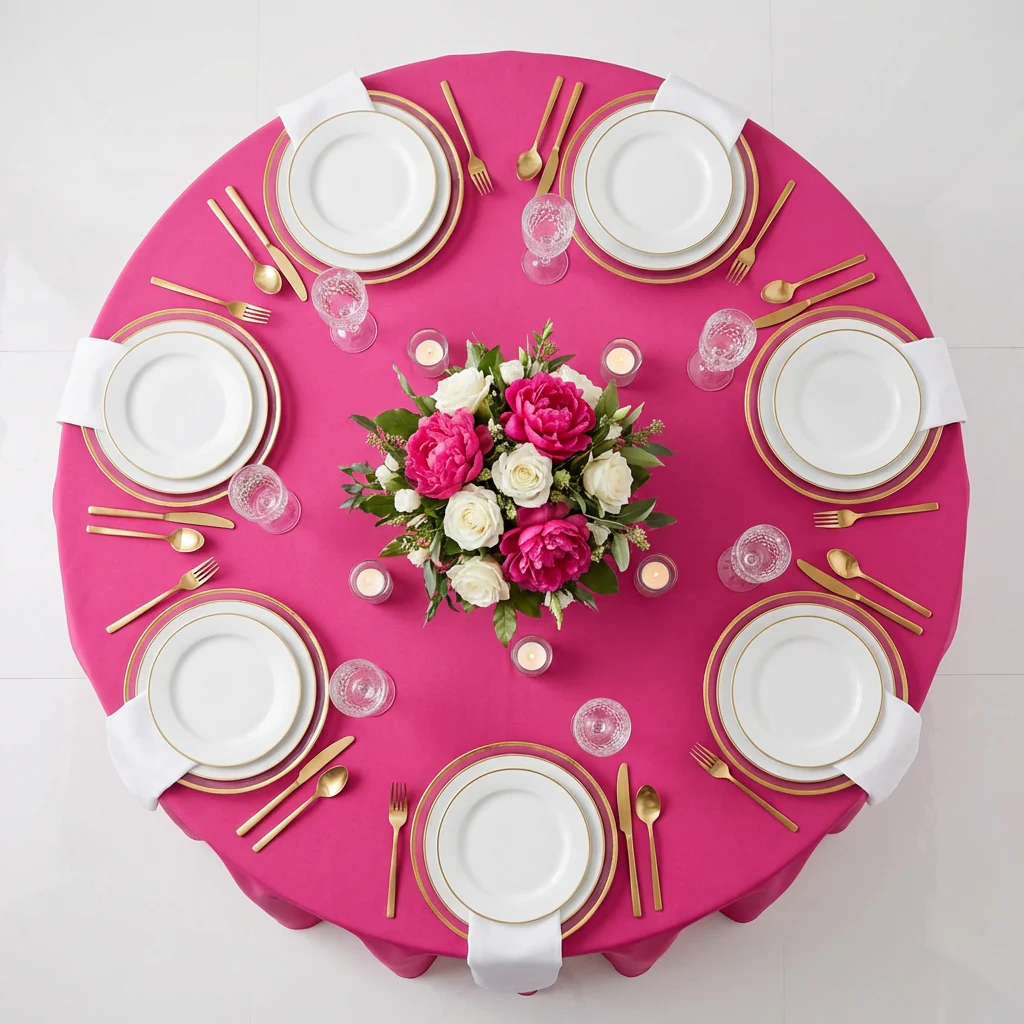 Economy Polyester Tablecloth 120" Round - Fuchsia - Image 3