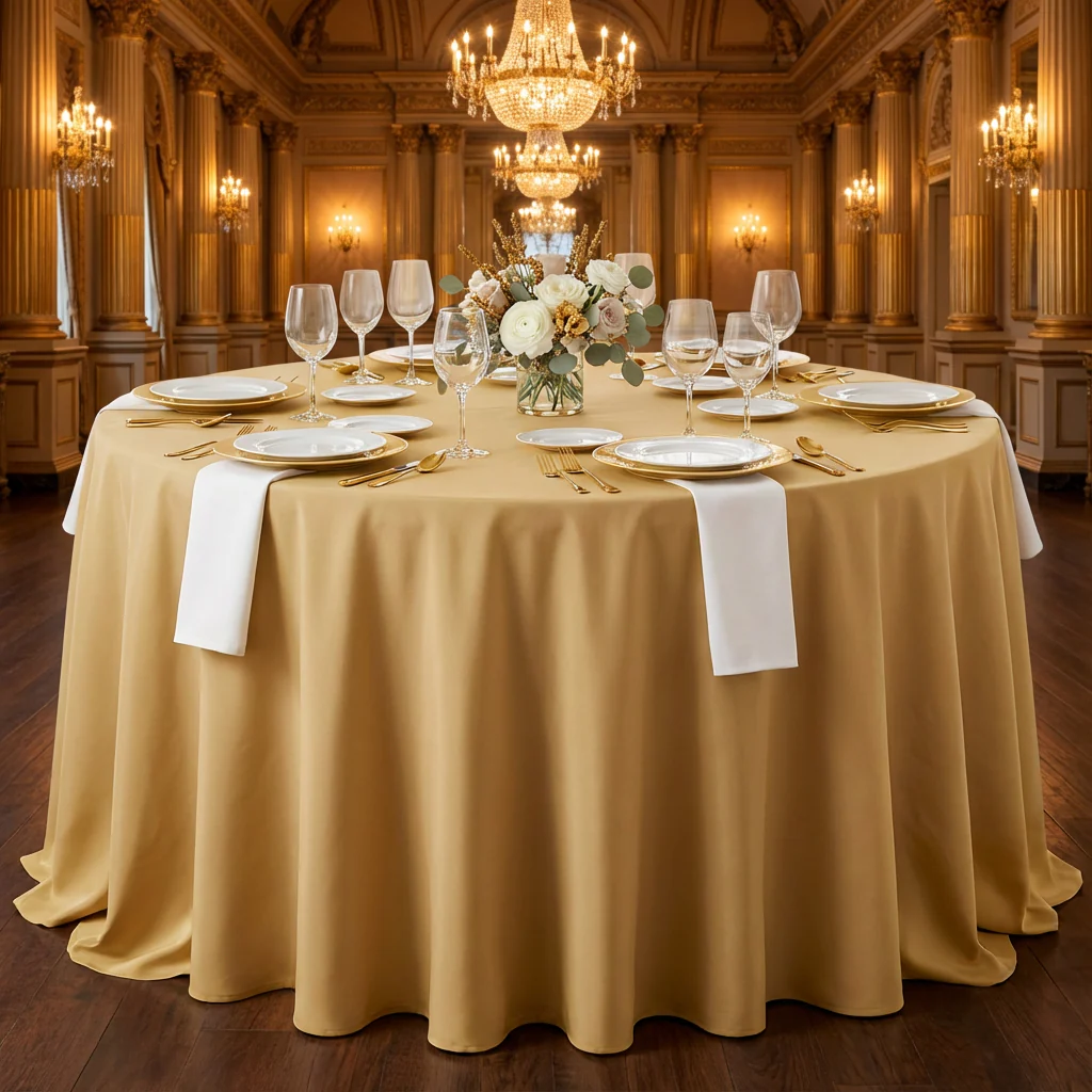 Economy Polyester Tablecloth 120" Round - Gold - Image 2