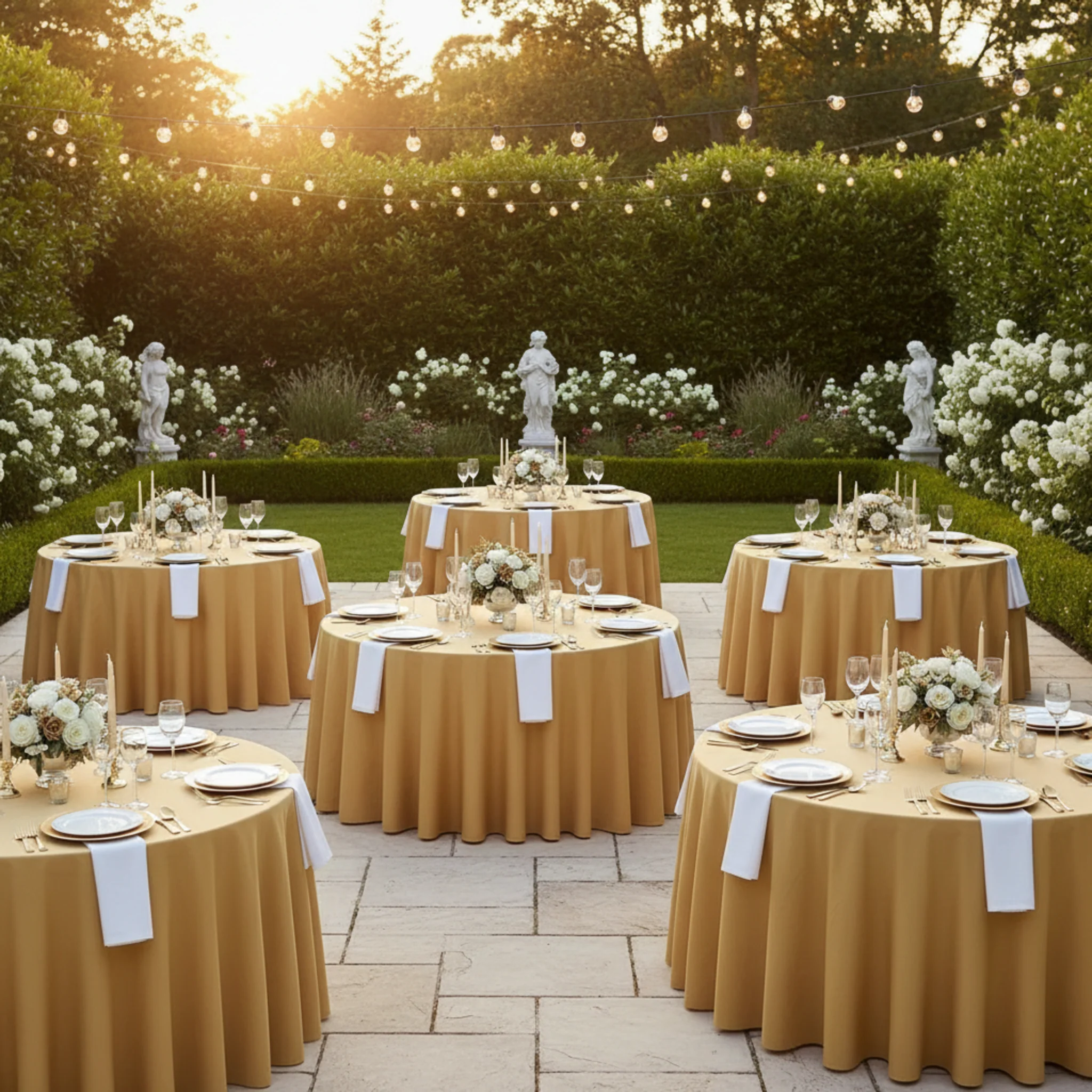 Economy Polyester Tablecloth 120" Round - Gold - Image 5