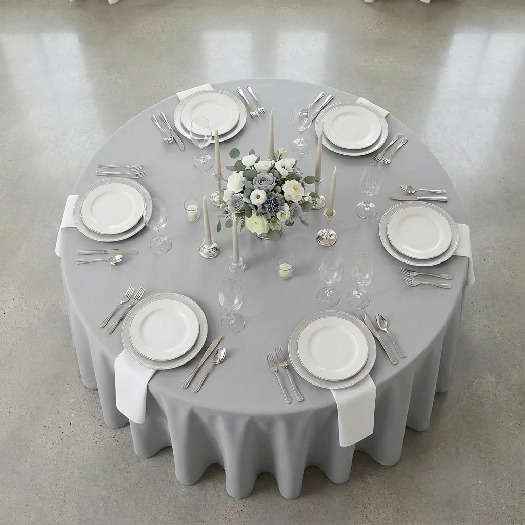 Economy Polyester Tablecloth 120" Round - Gray/Silver - Image 3