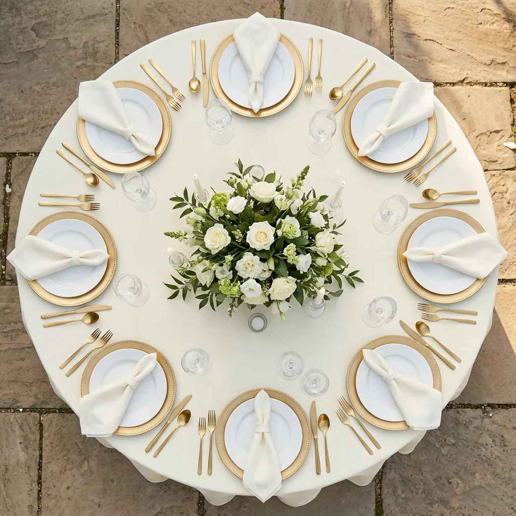 Economy Polyester Tablecloth 120" Round - Ivory - Image 3