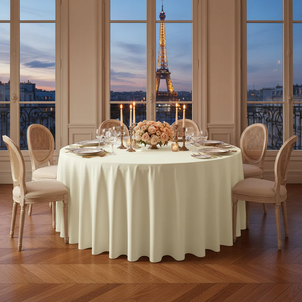 Economy Polyester Tablecloth 120" Round - Ivory - Image 5