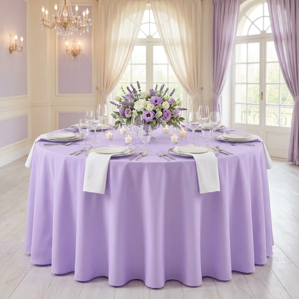 Economy Polyester Tablecloth 120" Round - Lavender - Image 2