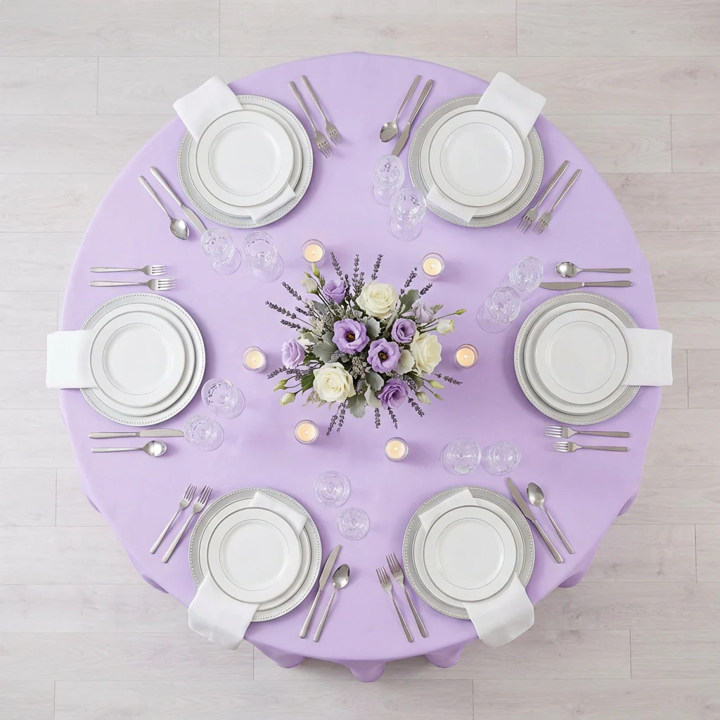Economy Polyester Tablecloth 120" Round - Lavender - Image 3