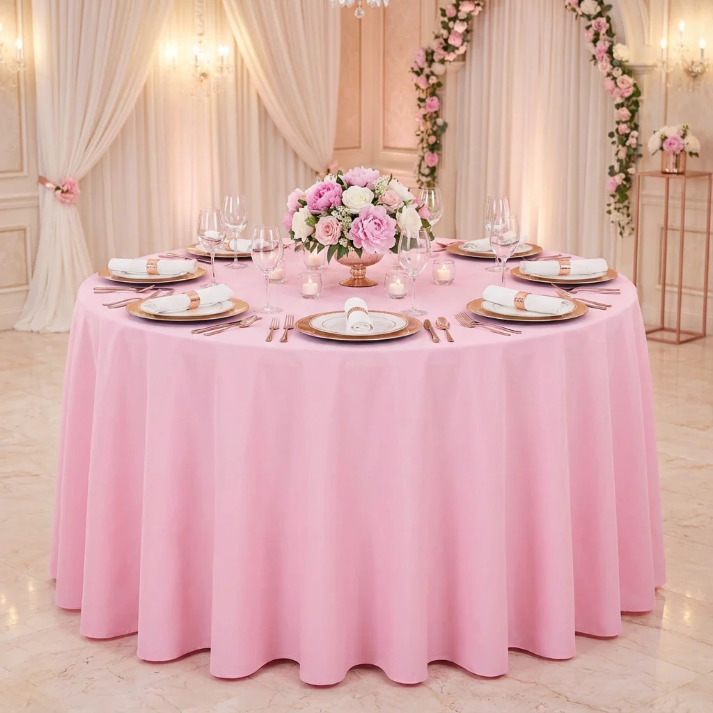 Economy Polyester Tablecloth 120" Round - Pink - Image 3