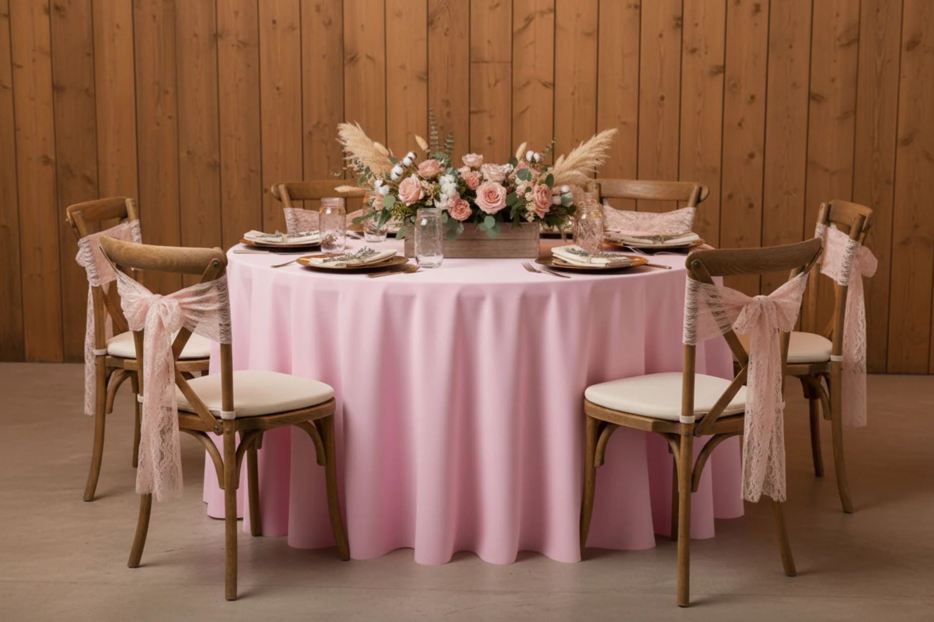 Economy Polyester Tablecloth 120" Round - Pink - Image 5