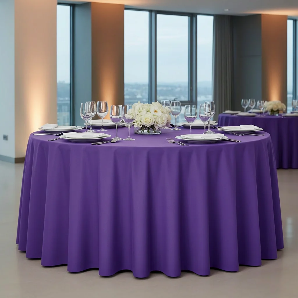 Economy Polyester Tablecloth 120" Round - Purple - Image 2