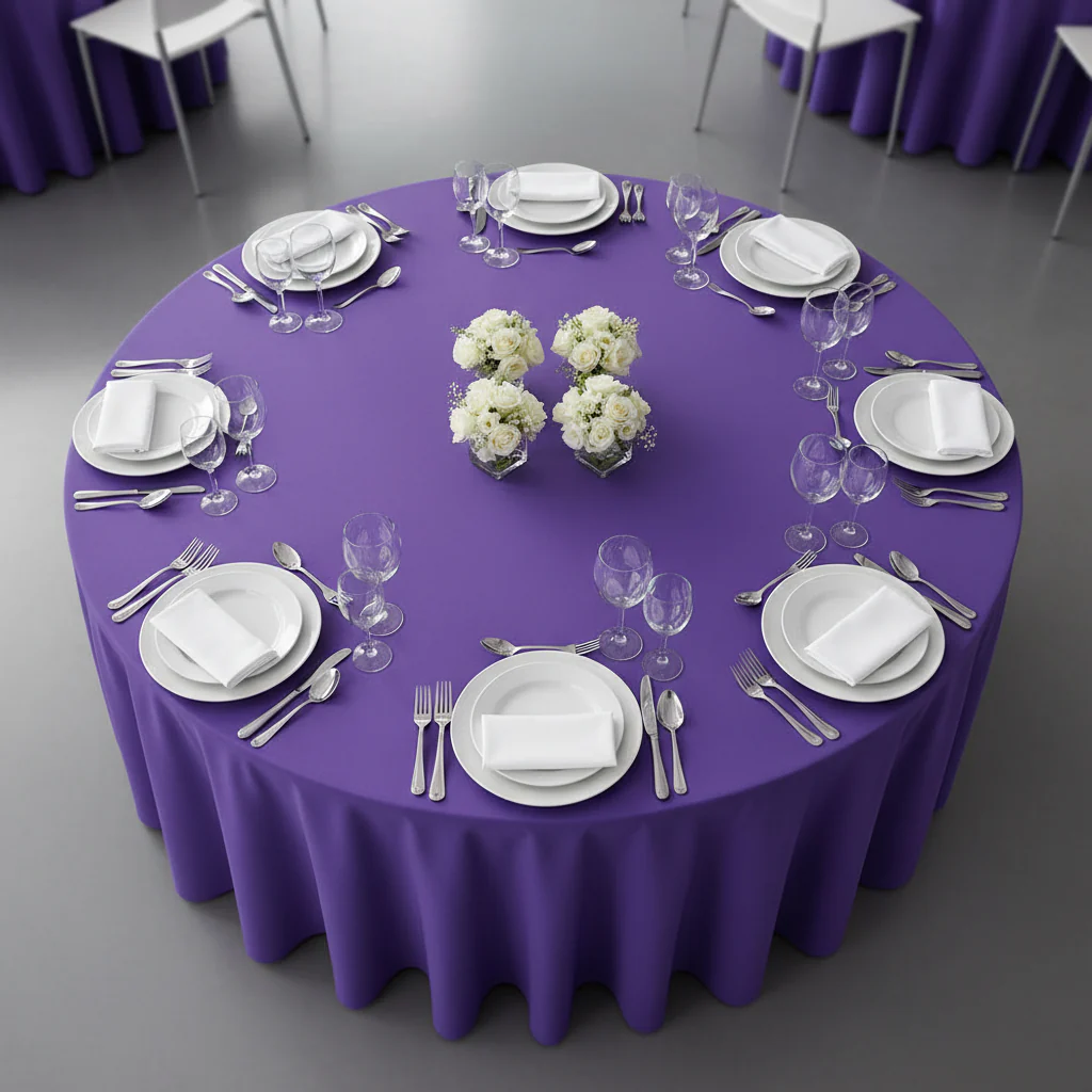Economy Polyester Tablecloth 120" Round - Purple - Image 3