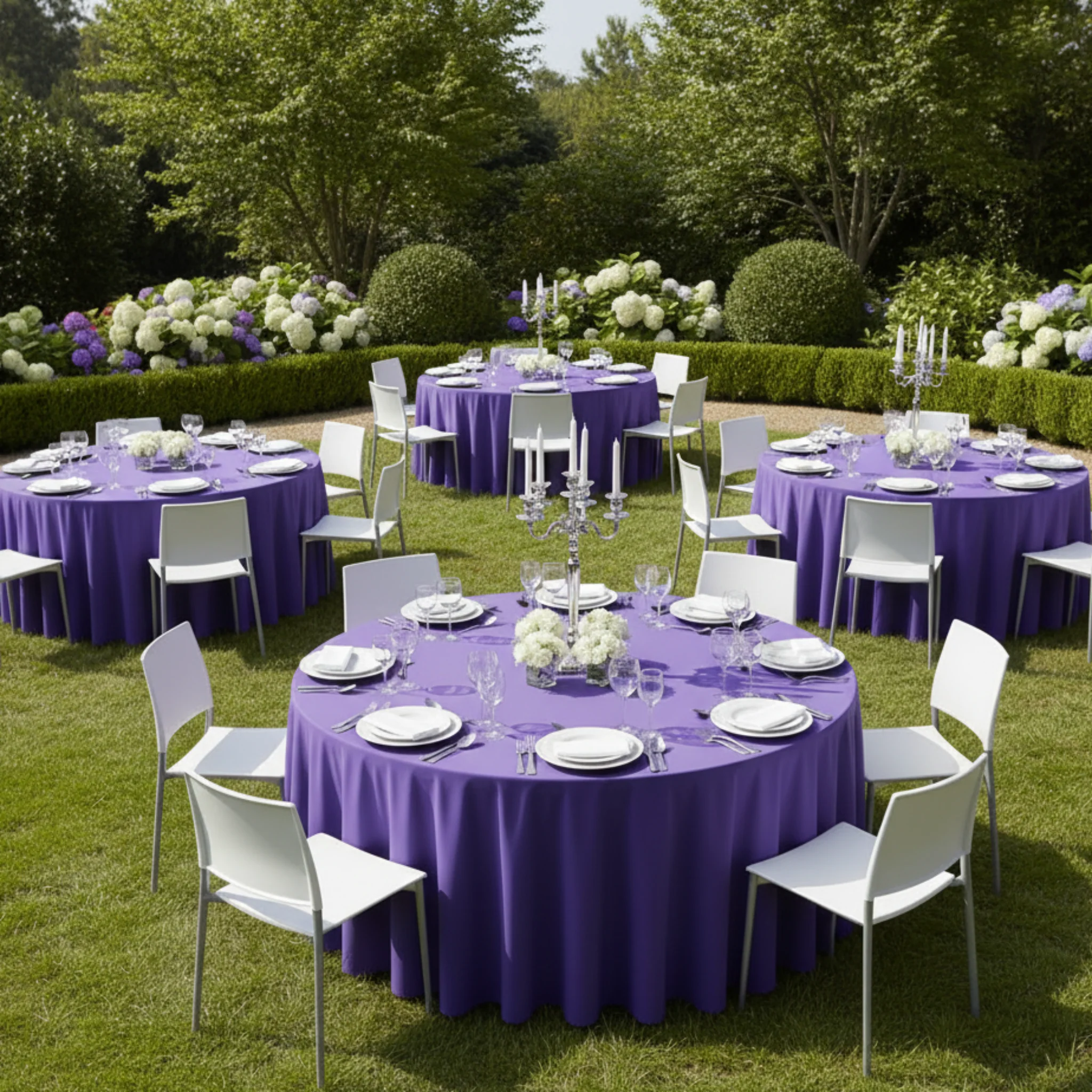 Economy Polyester Tablecloth 120" Round - Purple - Image 5