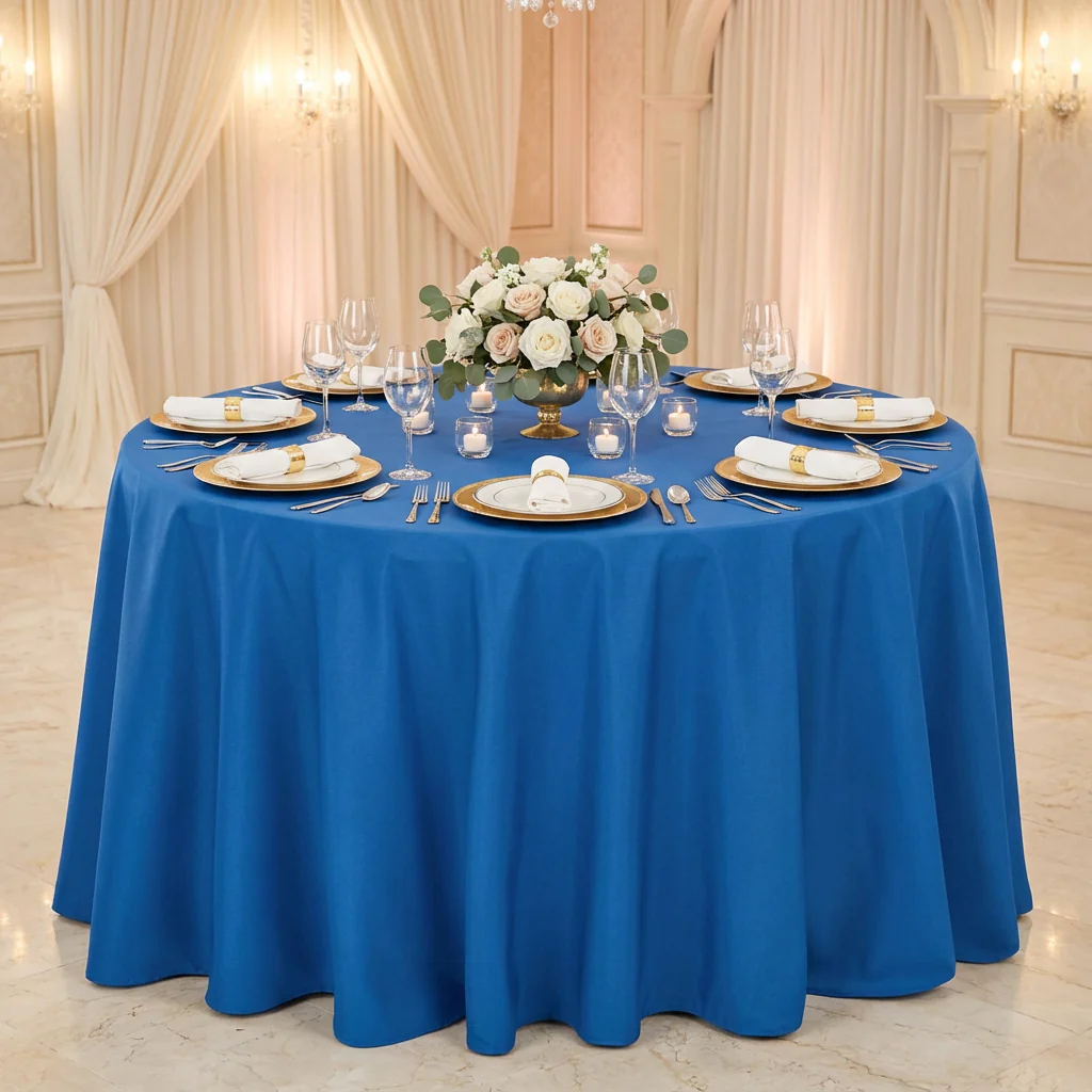 Economy Polyester Tablecloth 120" Round - Royal Blue - Image 2