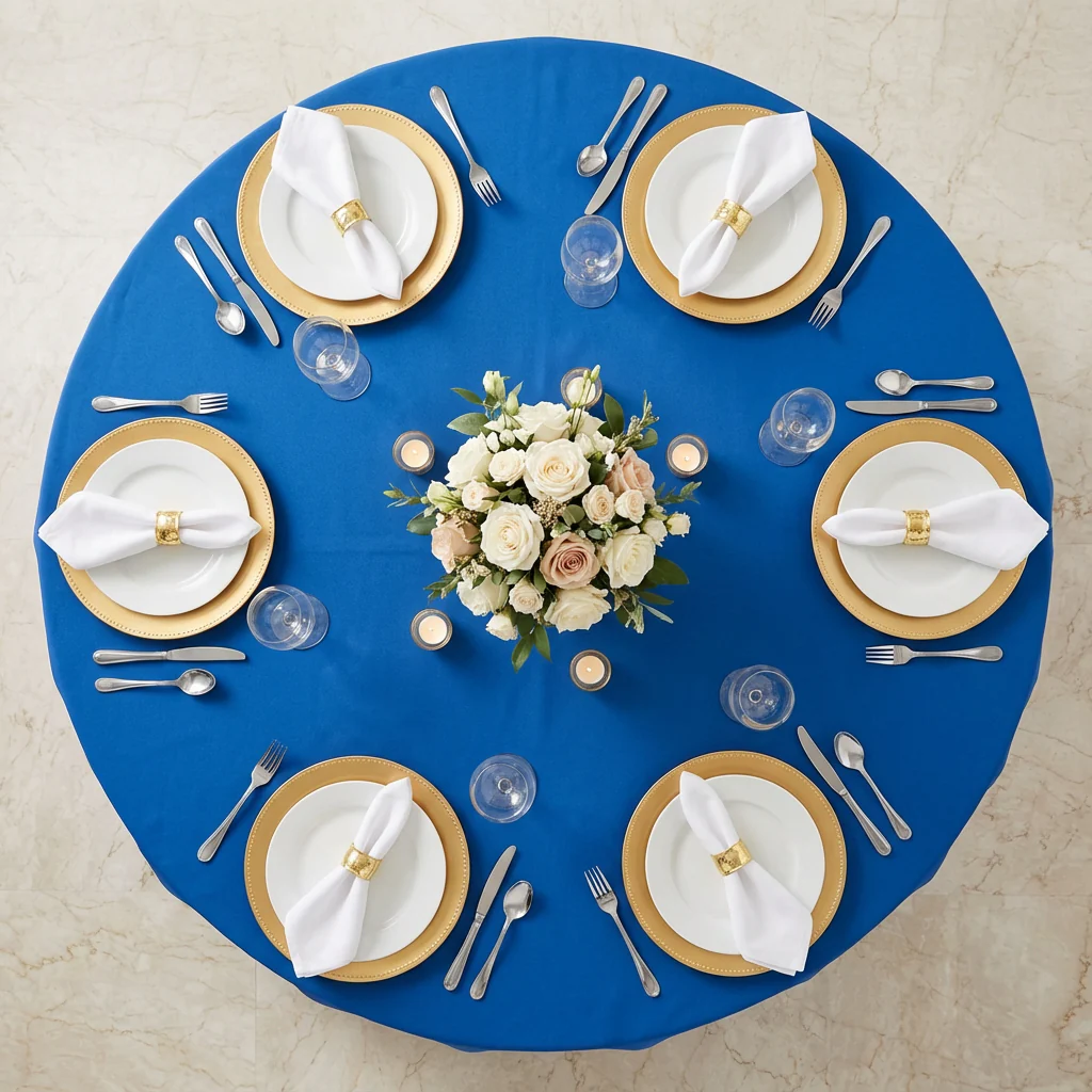 Economy Polyester Tablecloth 120" Round - Royal Blue - Image 3