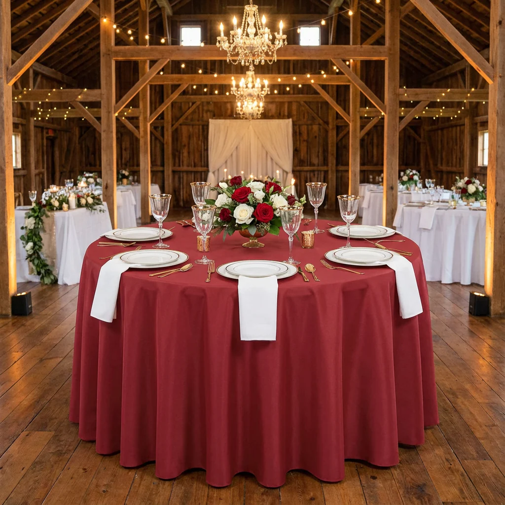 Economy Polyester Tablecloth 132" Round - Apple Red - Image 2