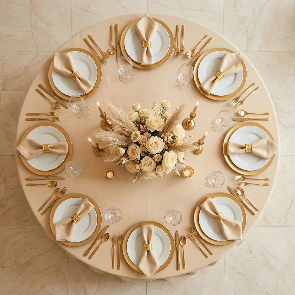 Economy Polyester Tablecloth 132" Round - Champagne - Image 3